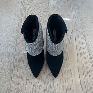 Black suede rhinestone booties